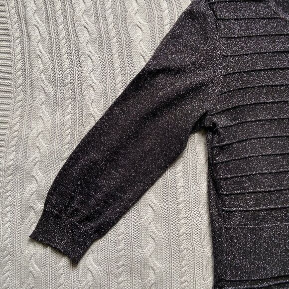 Cable & Gauge Black Metallic Button Front Long Sleeve Cardigan Sweater New Year - Picture 7 of 9